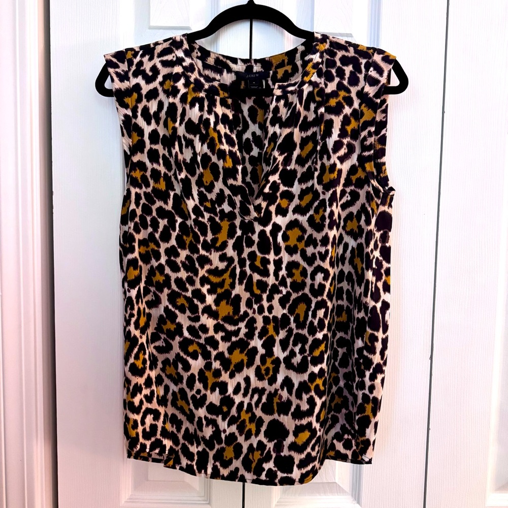 J.Crew Sleeveless Leopard Split-Neck Top